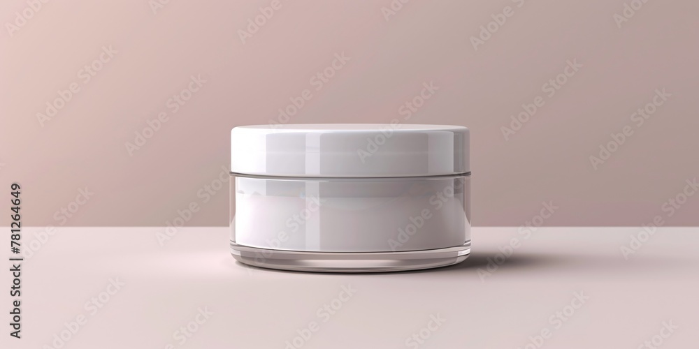 A clear glass jar with a plastic lid for storing cosmetic cream, with a blank design for your brand's logo. A clear glass jar with a plastic lid for storing cosmetic cream, with a blank design for your brand's logo.