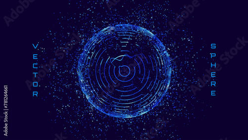 Abstract Colorful Particles Sphere. Vivid Blue Dots Background. Futuristic Style HUD Element. Technology Background for Business Presentations. Corrupted Point Sphere Array. Vector Illustration.