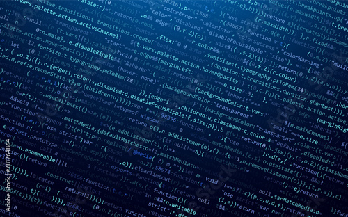 Software Web Developer Programming Code. Javascript Abstract Computer Script - Random Parts of Program Code. Vector Illustration. Learn Programming Framework Concept.