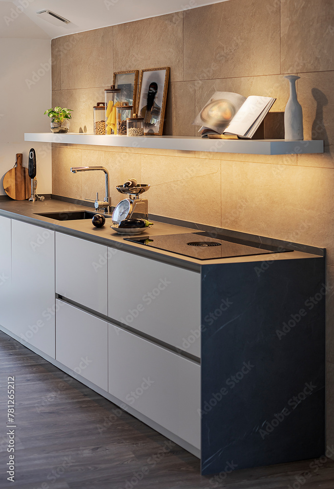Modern kitchen design with ambient lighting and decor Modern kitchen design with ambient lighting and decor