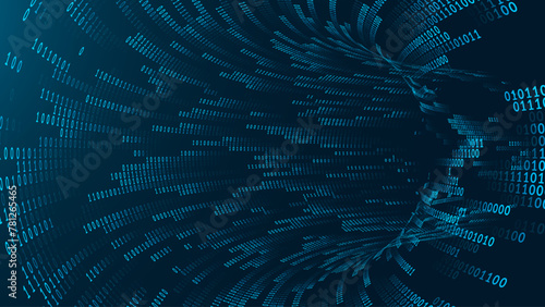 Blue Matrix Digital Wormhole. Matrix Binary Numbers Tunnel Hole. 3D Funnel Digital Grid. Hi Tech Texture. Technology or Science Vector Illustration.