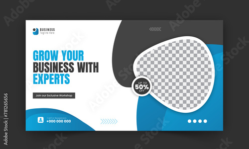 Corporate and business workshop promotion YouTube video thumbnail design in blue color, editable modern and creative online gaming video thumbnail template, web banner, social media post, cover