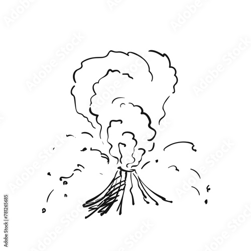 Volcanic eruption hand drawn illustration, Vector simple sketch of an active stratovolcano belching out a huge plume of smoke photo