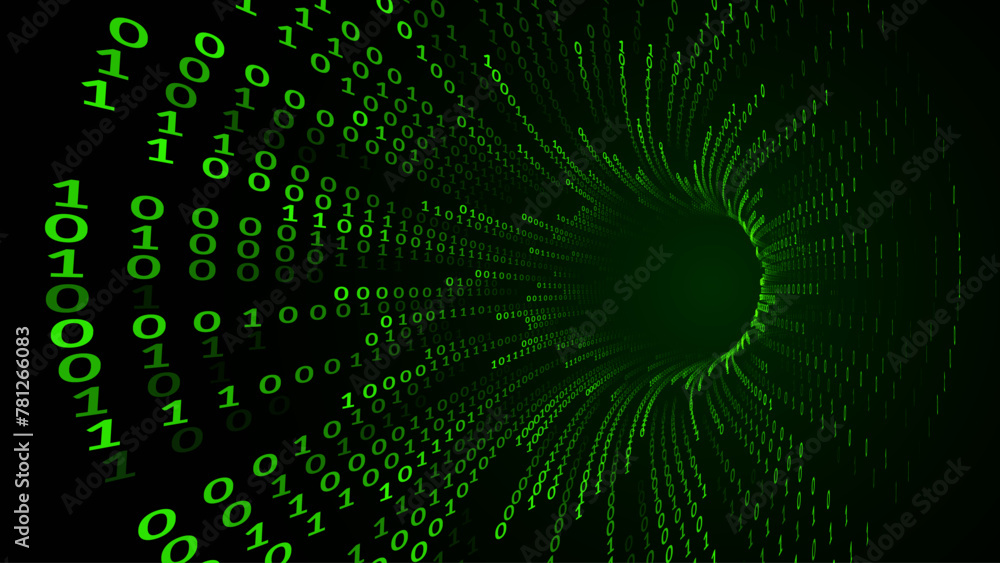 Green Matrix Digital Tunnel Or Wormhole Matrix Binary Numbers Tunnel