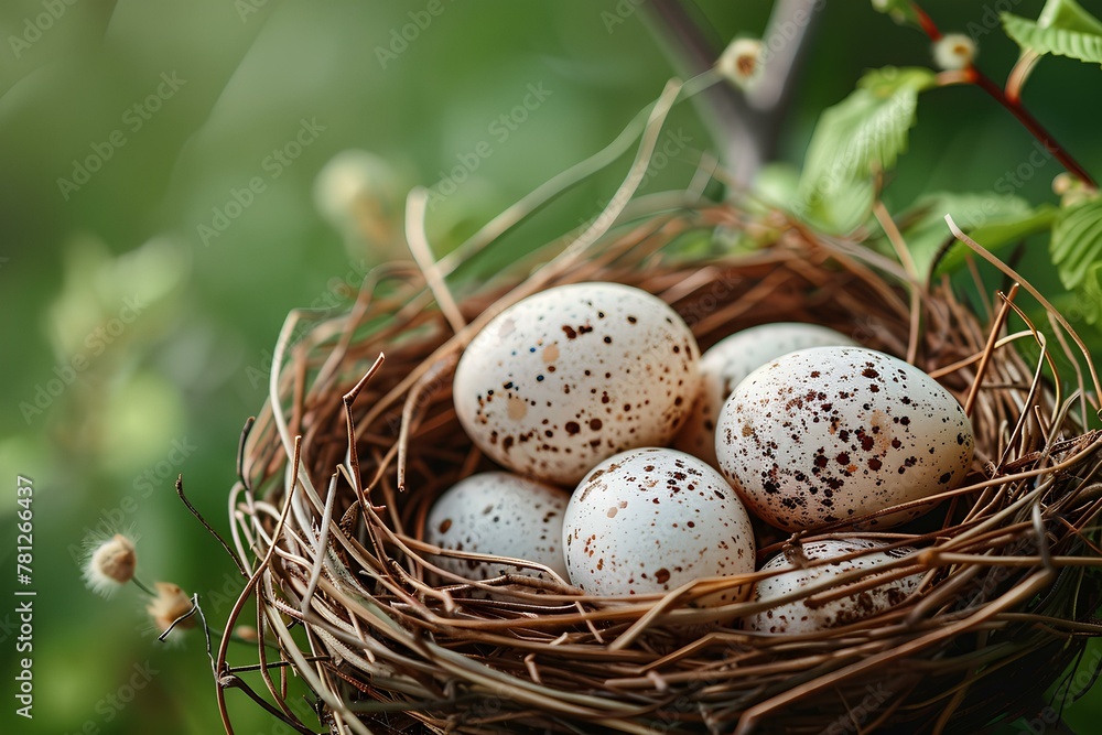 A bird's nest with four eggs in it A bird's nest with four eggs in it