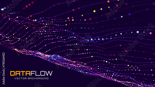 Digital Data Flow Vector Background. Big Data Technology Lines. 5G Wireless Data Transmission. High Speed Light Trails. Information Flow in Virtual Reality Cyberspace. Vector Illustration.