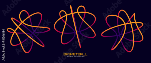Basketball Neon 3D Balls Symbols Set. Basketball Neon Signs. Wireframe Particles Illustration. Abstract 3D Sphere Sport Design. Futuristic Style Sports Vector Background.