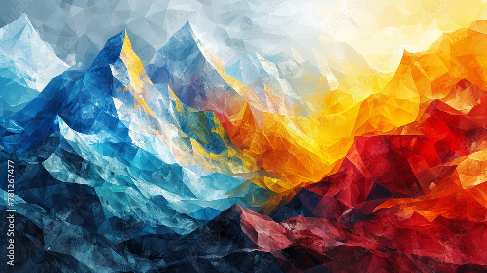 Obraz premium Vibrant geometric abstract art with a dynamic blend of shapes and colors