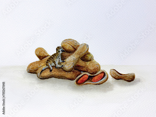 Tamarind fruit on a white background closeup of art. Peanuts and meerkat on a white background © Sasha