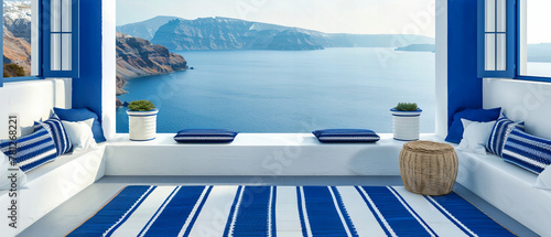 Santorinis Cliffside Splendor, A Panorama of White Villas and Azure Waters Under the Greek Sun photo