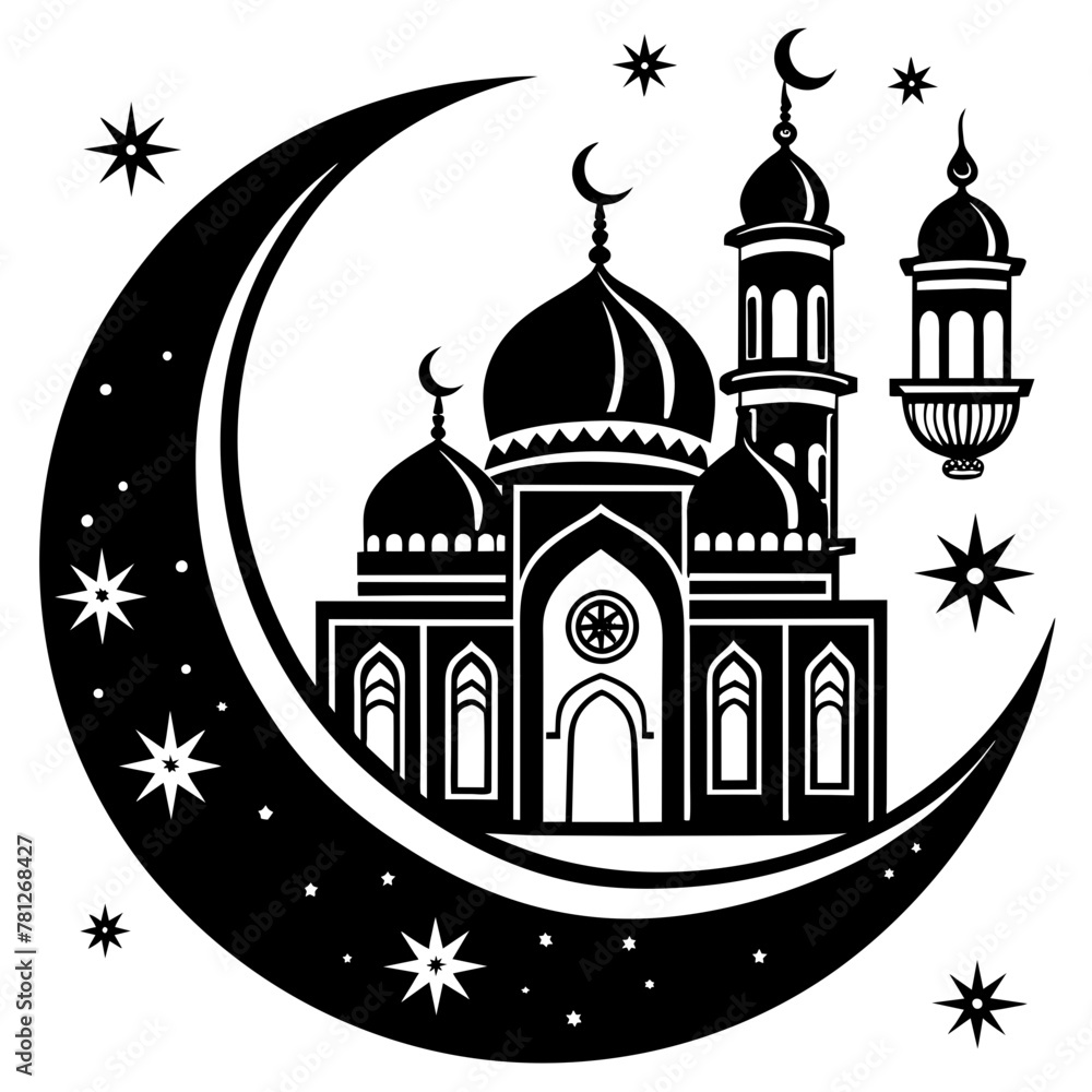 Eid Mubarak Moon and Mosque Vector Celebrate with Stunning Graphics