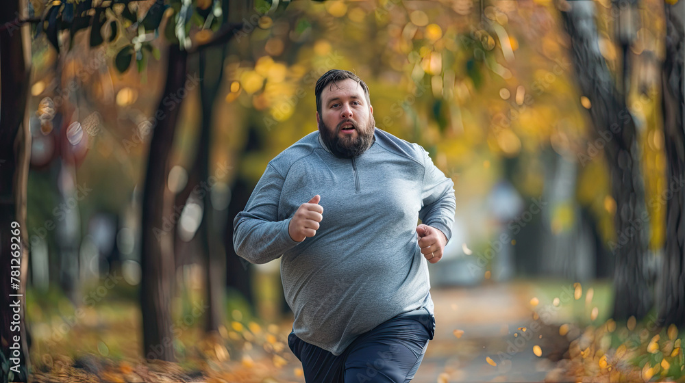 Overweight man running in the park