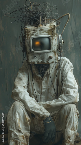 person in a gas mask
surreal character
