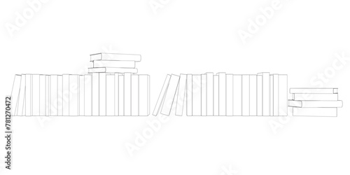 Outline of many books standing in a row. Books stack minimalist vector illustration design on white background. Isolated simple line modern graphic style. Hand drawn graphic concept for education. 3D.