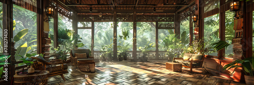 Serene Asian Temple Surrounded by Lush Greenery, Exemplifying Traditional Architecture and Peaceful Natural Landscapes