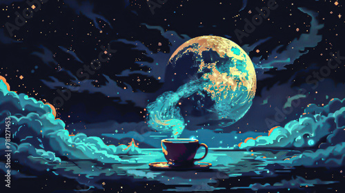 A cup of moon-grown coffee brimming with celestial energy photo