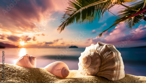 Beautiful sandy beach with blur sky and tree summer