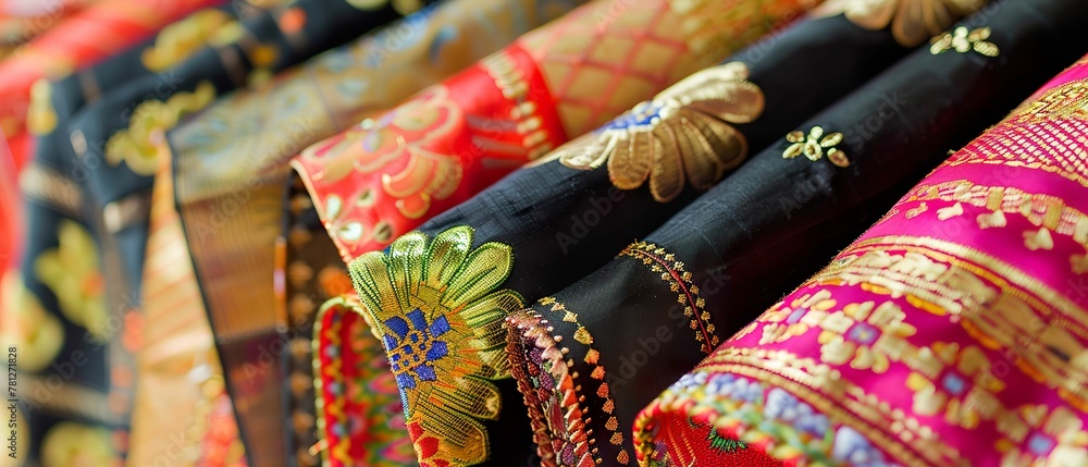 Fototapeta premium Close-up of traditional Thai fabric patterns Songkran attire