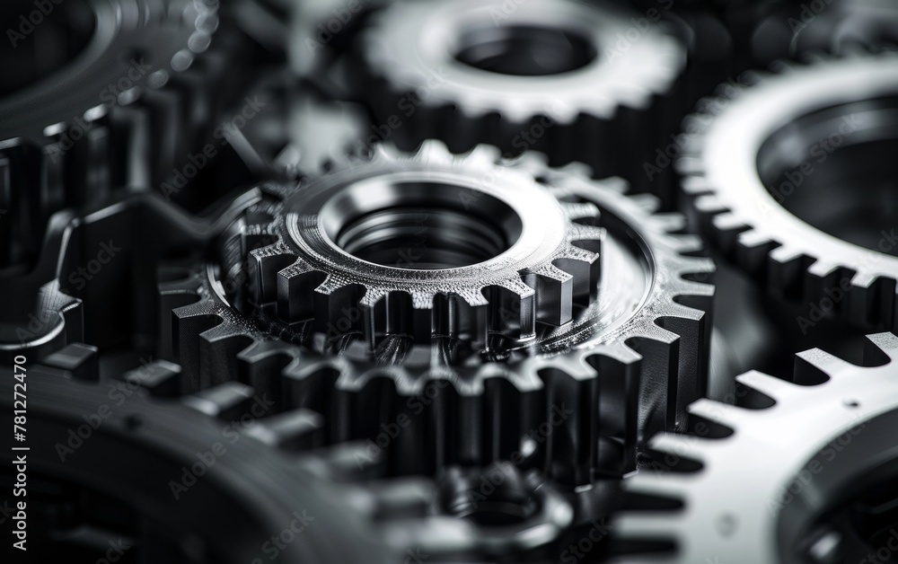 A macro shot of a complex gear system, with various interlocking cogs and wheels working together in perfect synchronization. A macro shot of a complex gear system, with various interlocking cogs and wheels working together in perfect synchronization.