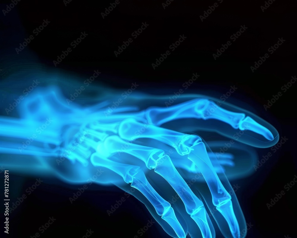 close-up of an x-ray showing bone structure of a human hand, Medical illustration, anatomy study image