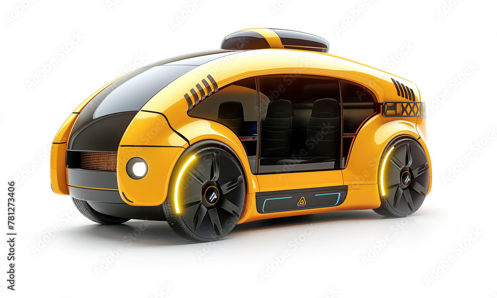 Futuristic self-driving Taxi/Car, isolated on white background