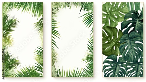 An attractive set of vertical images with tropical plants, offering space in the center for additional design or text elements