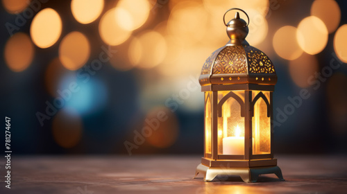 Illuminated Lantern with Warm Bokeh Lights