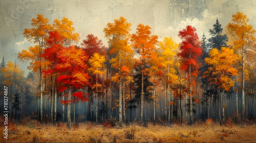 Autumn landscape: Colorful deciduous forests in the golden season photo