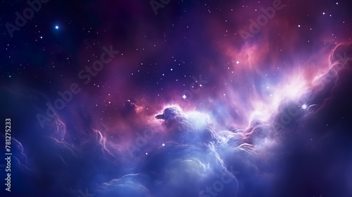 A digital art piece depicting serene nebula clouds illuminated with a backdrop of a starry sky, portraying a peaceful yet dynamic space scene photo