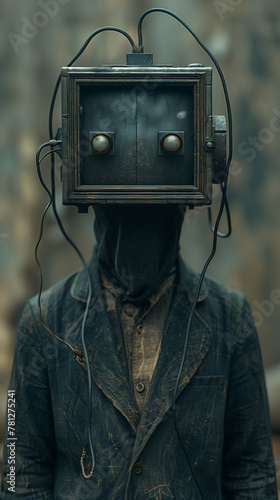 person with radio 
surreal character
