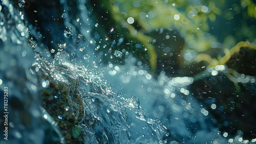 Close-up of a small waterfall with splashes.
