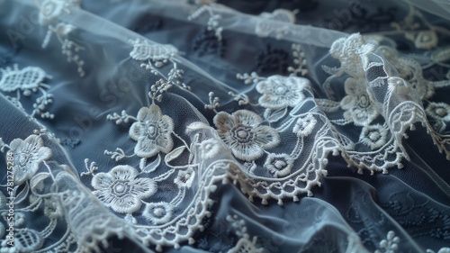 Close-up of detailed lace fabric.