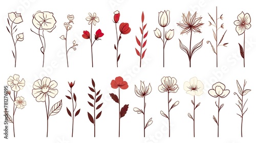 This image features a collection of flowers in warm hues, showcasing a range of species and stages of bloom