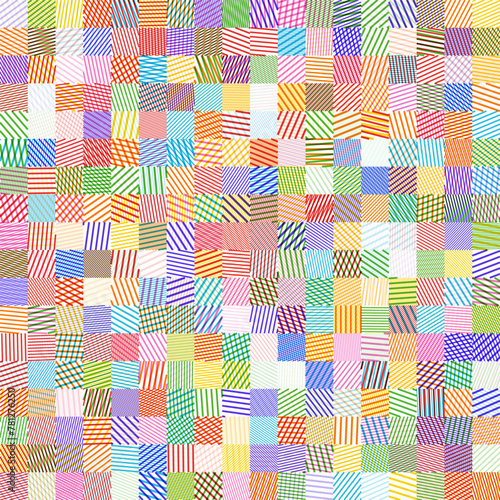 Colorful Geometric Lines Square Tiles Seamless Pattern. Vintage Lines Mosaic Background. Vector Illustration. Generative Art.