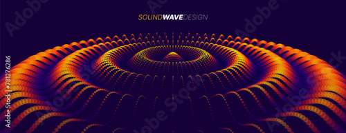 Colorful Orange Sound Wave Ripple Digital Equalizer Design. Big Data Audio Visualization. Vector Illustration. Audio Track Particles Ripple Wave Effect.