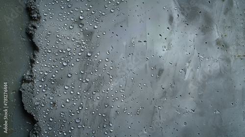 A grey surface with water droplets.