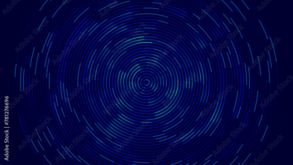 Abstract Digital Circles of Particles with Noise. Futuristic Circular Sound Wave. Big Data Visualization. 3D Virtual Space VR Cyberspace. Vector Illustration.