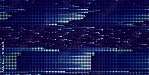 Blue Pixels Glitch Screen Effect Background. Abstract Digital Pixel Dots Noise Glitch Error. Overlay Texture Pixel Sorting Effect Illustration. Modern Sci-Fi Game Vector Background.