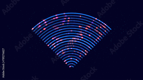 Sensor Lines Effect. Radar Sonar or Signal Sound Scanner. Wireless Technology Digital Radar Radial Waves for Motion Detection. Wi-Fi Connection and Radio Signal Concept. Vector Tech Illustration.