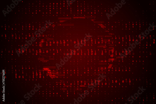 Glitched Binary Numbers Symbols Backdrop. Red Binary Glitch Screen Background. Computer Hacked Error Concept. Vector Illustration.