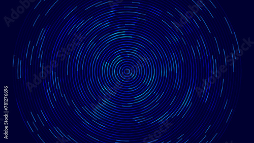 Abstract Digital Circles of Particles with Noise. Futuristic Circular Sound Wave. Big Data Visualization. 3D Virtual Space VR Cyberspace. Vector Illustration.