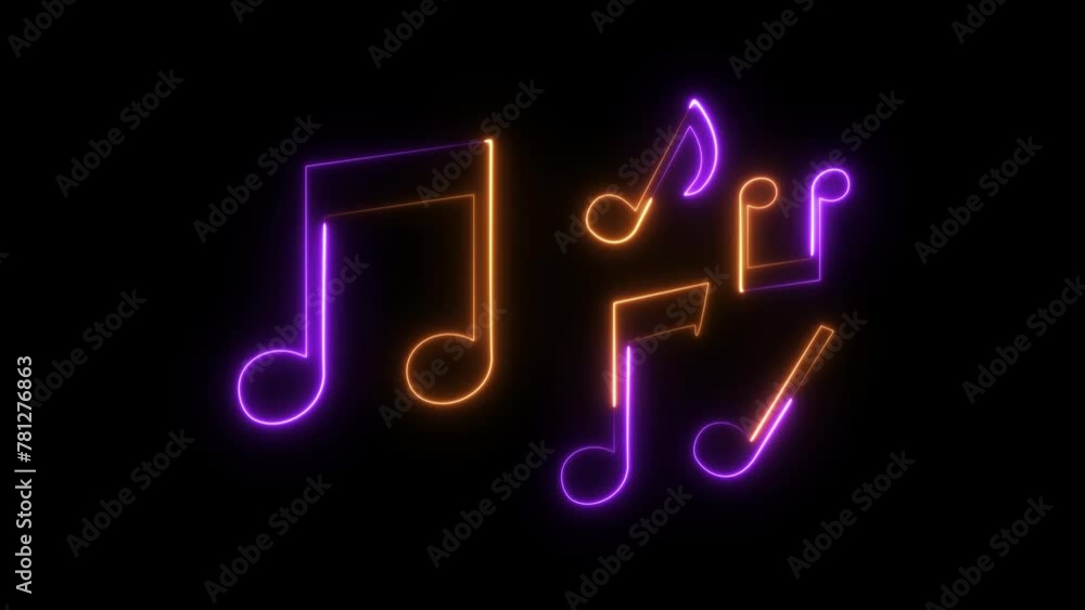 Neon line music icon notes background. Glowing neon line musical note icon on black background. Neon line music icon notes background. Glowing neon line musical note icon on black background.
