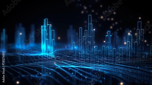 Envision a cyber city with digital skyscrapers piercing through a network grid, symbolizing urban digital transformations