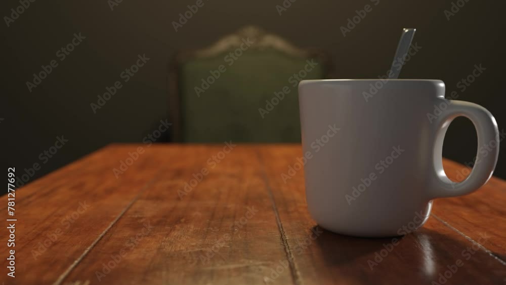 White porcelain tea cup on a wooden kitchen table. White porcelain tea cup on a wooden kitchen table.