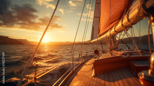 Sailing at Sunset - Tranquil Sea Journey Amidst Nature
