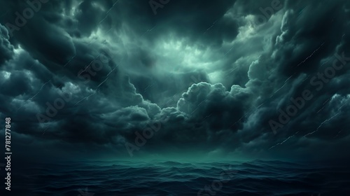 A powerful image showing a tumultuous ocean beneath dark storm clouds, evoking a sense of awe and fear