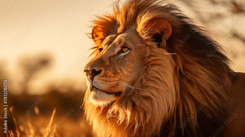 Majestic Male Lion Portrait at Golden Hour Majestic Male Lion Portrait at Golden Hour