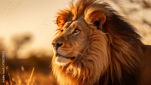 Majestic Male Lion Portrait at Golden Hour