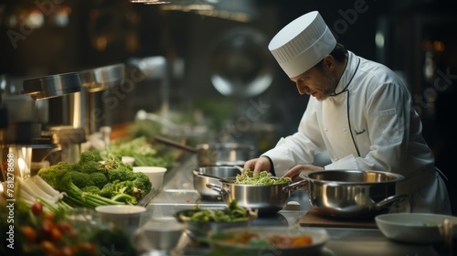 Professional chef preparing delicious and nutritious vegetable dish for healthy meal preparation