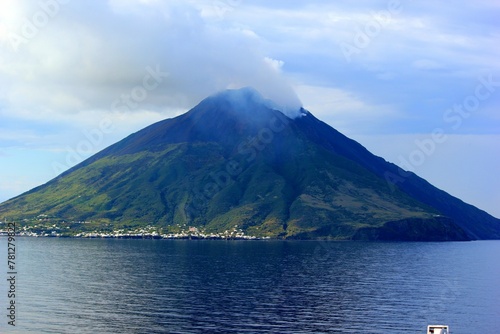 Stromboli Volcano - Aeolian Islands/Italy - view of the smoking volcano from the sea